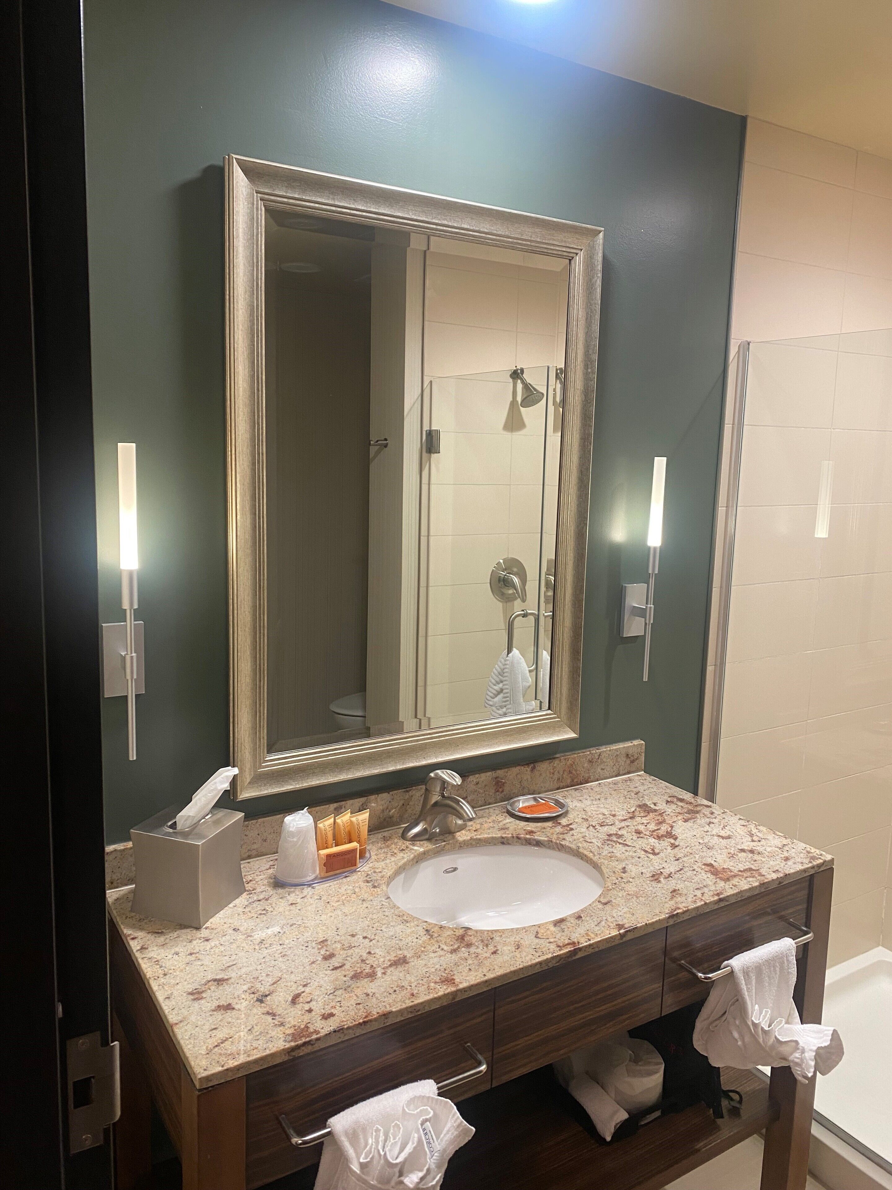standard room, 1 king bed | bathroom | designer toiletries, hair dryer, towels