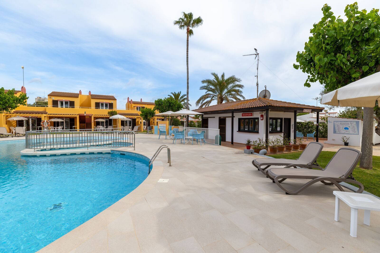 Outdoor pool, pool umbrellas, pool loungers