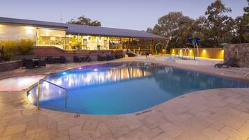 2 outdoor pools, open 7:30 AM to 9:00 PM, pool umbrellas, pool loungers
