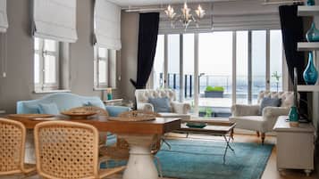 Apartment, 1 Bedroom, Terrace, Sea View | Living room | Flat-screen TV
