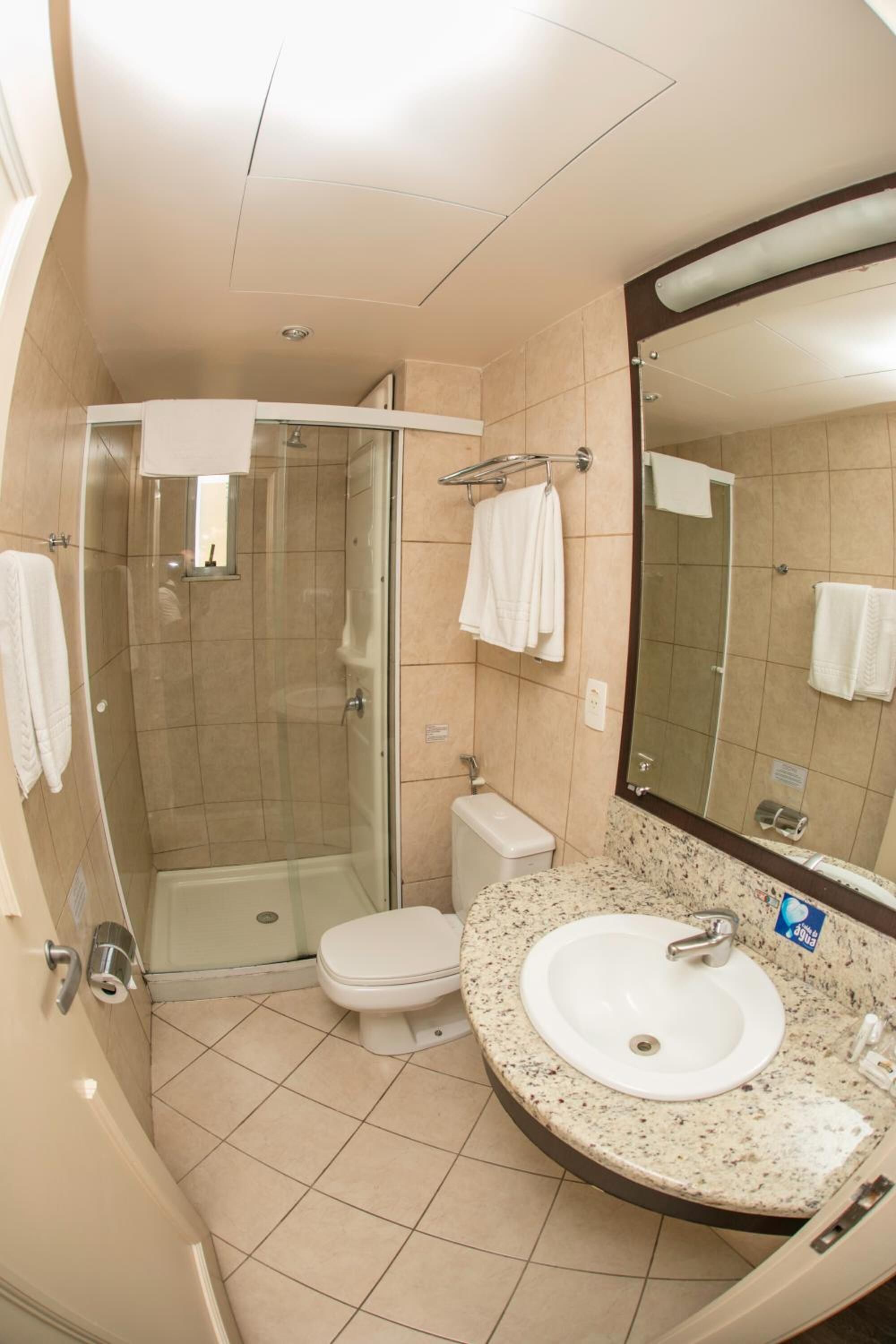 shower, free toiletries, hair dryer, towels