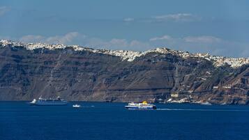 A cruise ship named "MSC Pescador" sailing near a coastal town with buildings on a hillside.