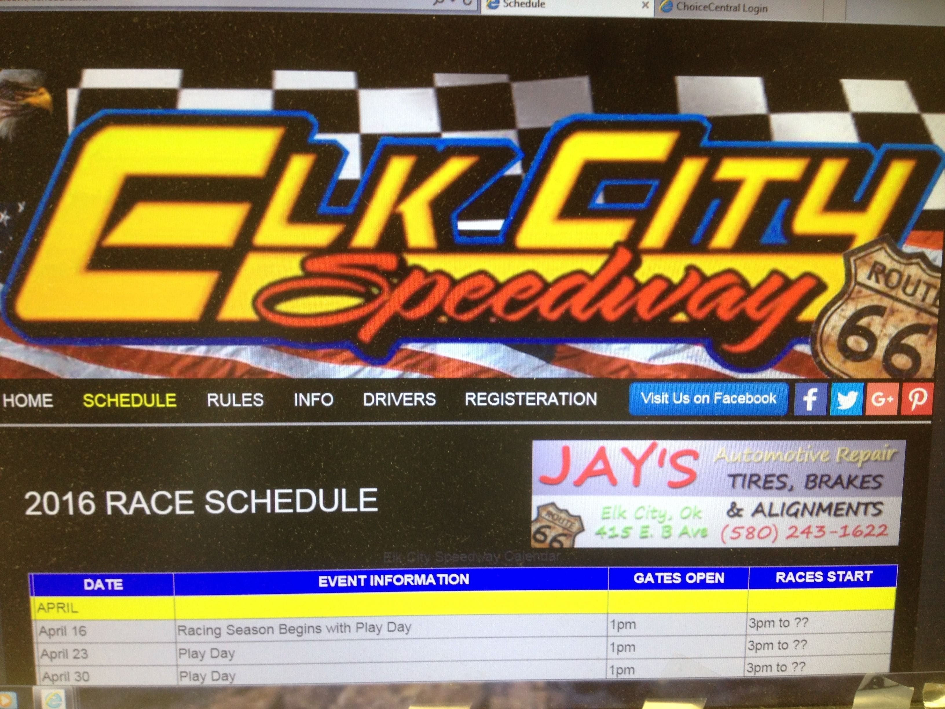 A 2016 race schedule for Elk City Speedway.