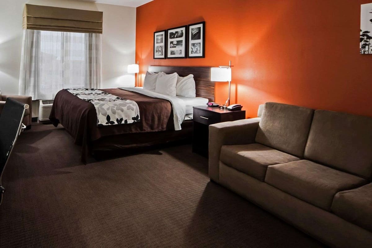 suite, 1 king bed with sofa bed, non smoking | premium bedding, desk, soundproofing, iron/ironing board