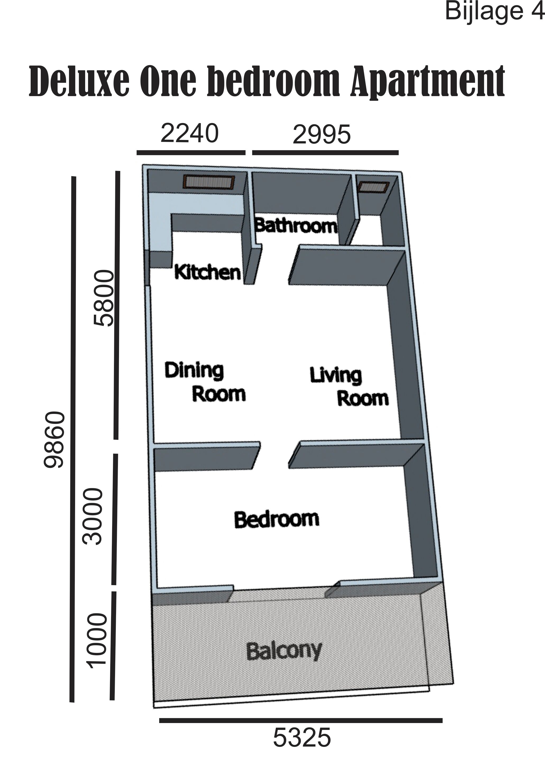 Un appartement de luxe comprenant une chambre, un balcon, une cuisine, une salle de bain, une salle à manger, un salon et une chambre à coucher.