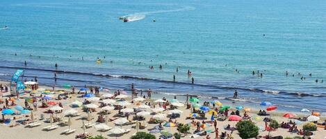Beach nearby, sun-loungers, beach umbrellas