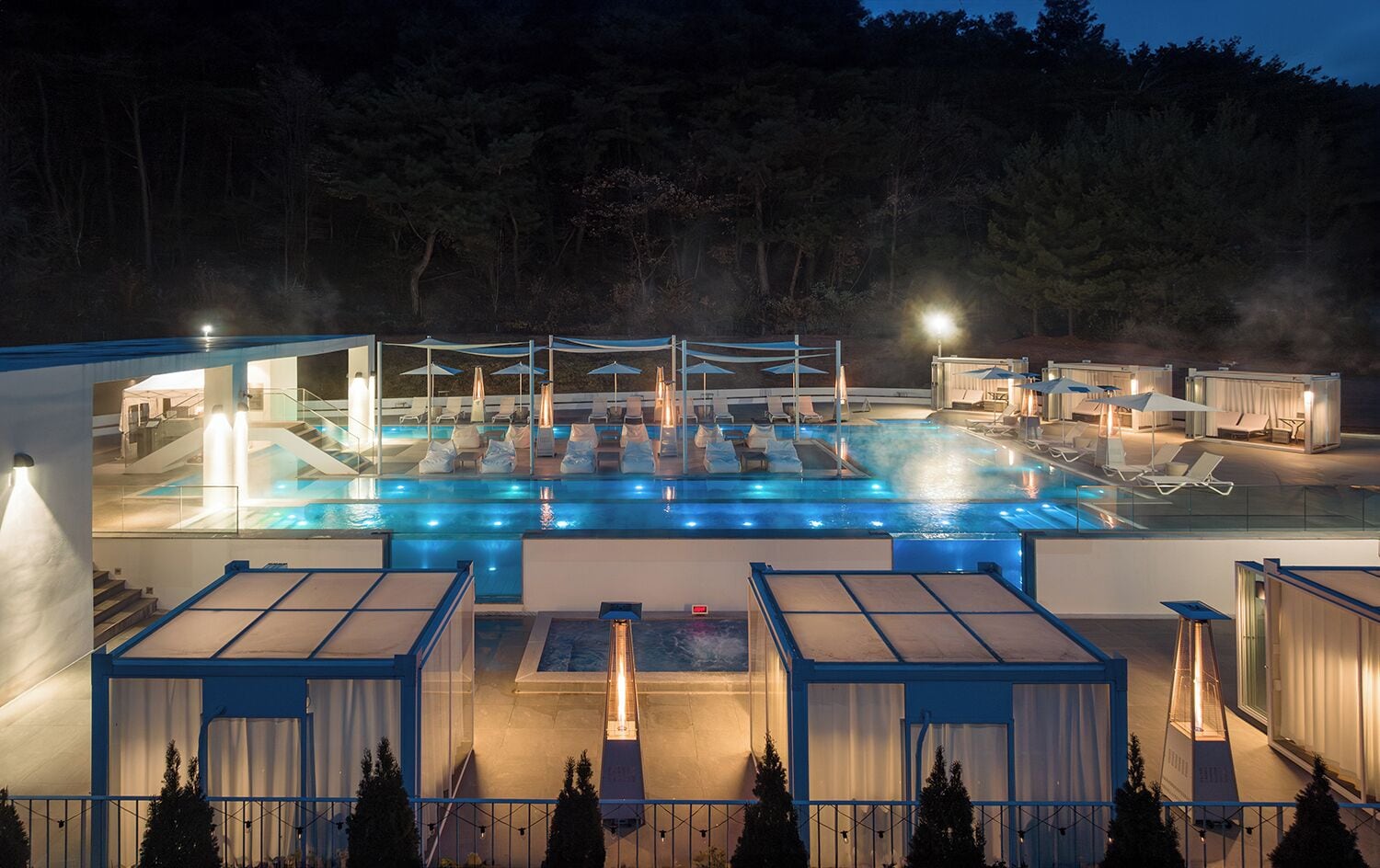 outdoor pool, open 1:00 pm to 9:30 pm, pool cabanas (surcharge)