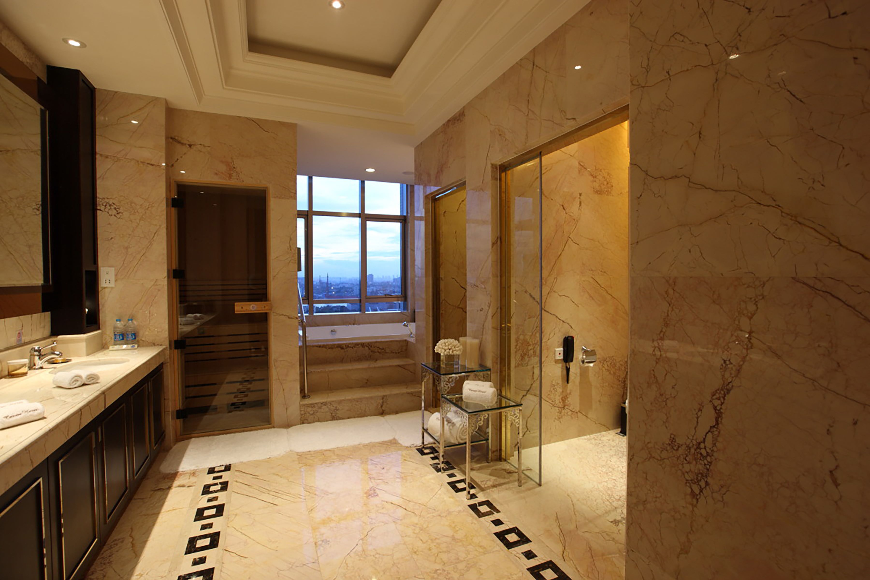 presidential suite, 1 king bed | bathroom | combined shower/bathtub, free toiletries, hair dryer, bathrobes