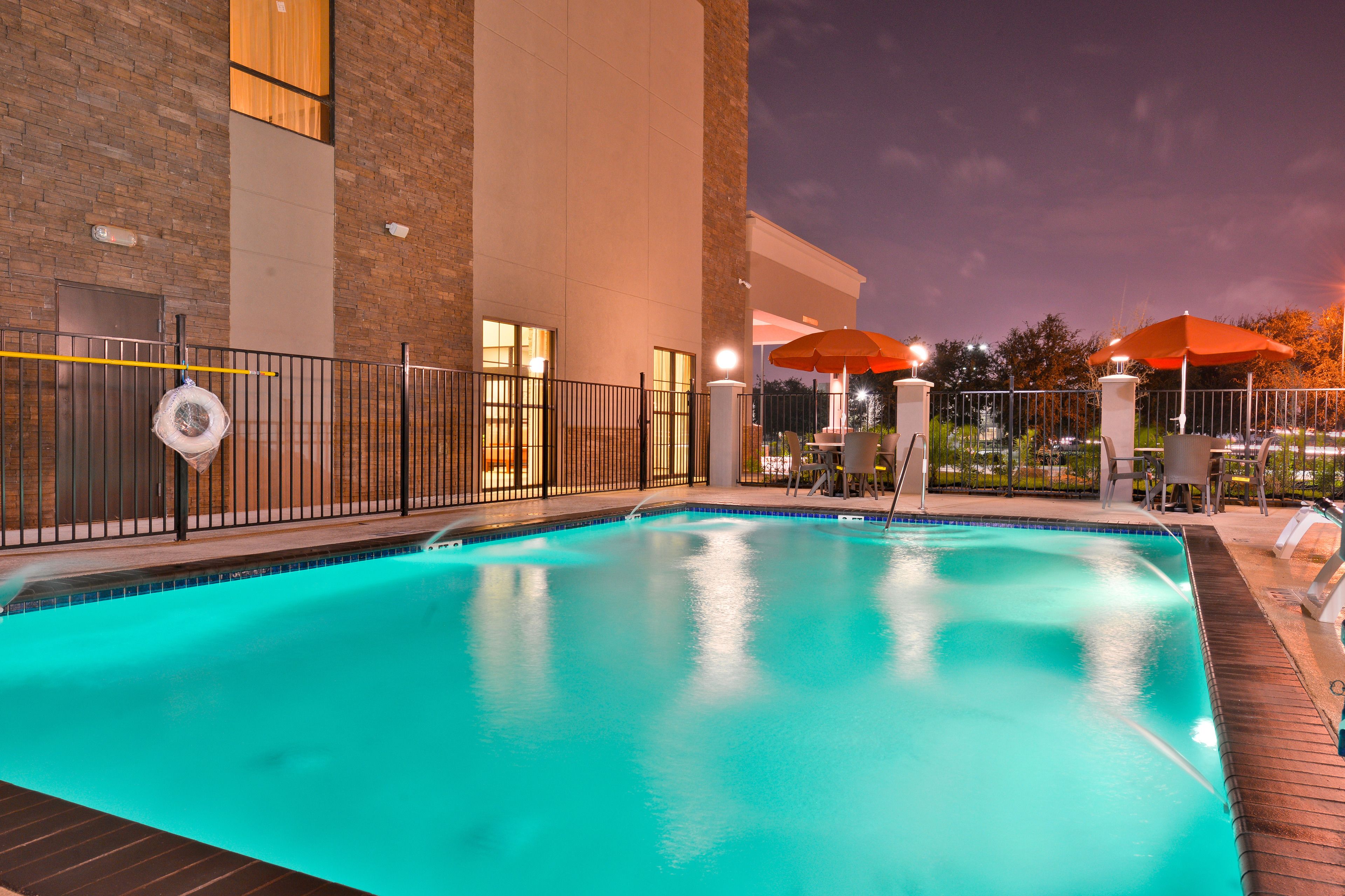 outdoor pool, pool umbrellas, pool loungers