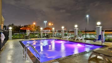 Outdoor pool, pool umbrellas, pool loungers