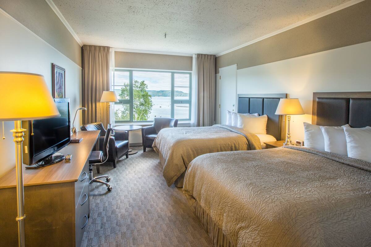 classic room, 2 double beds, ocean view | desk, laptop workspace, blackout curtains, soundproofing