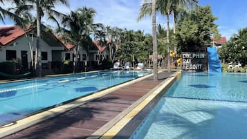 2 outdoor pools, pool umbrellas, pool loungers