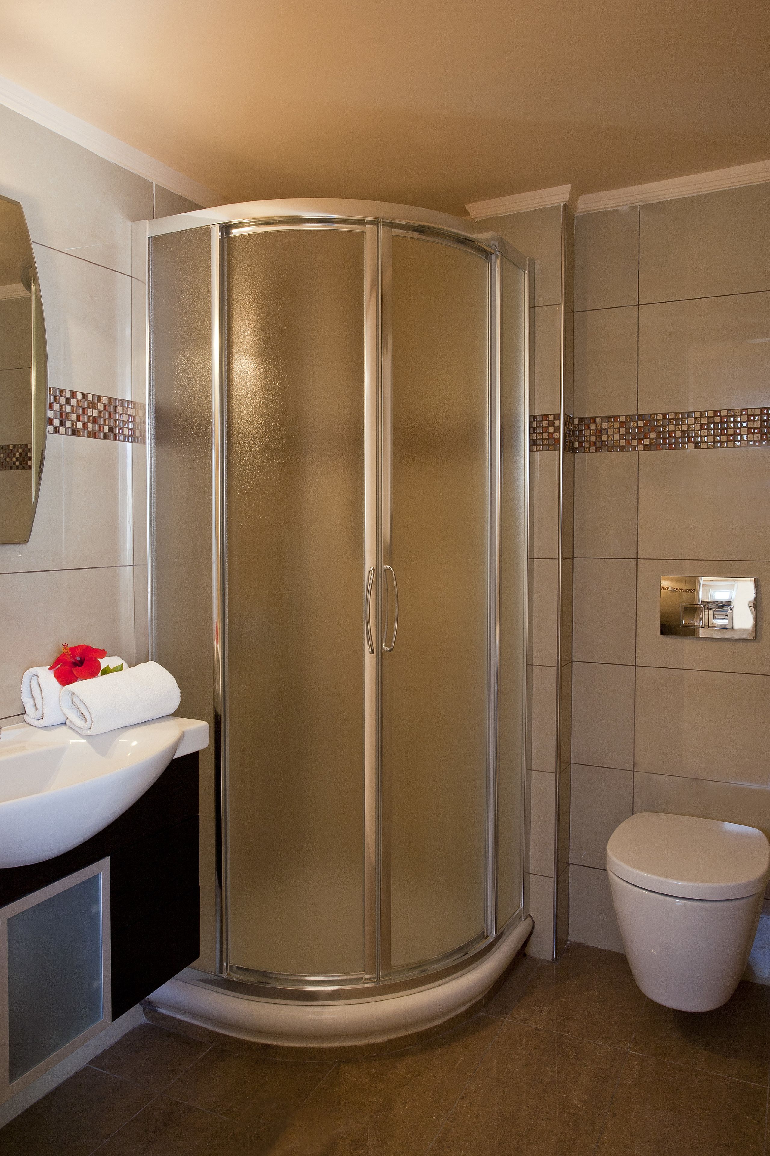 free toiletries, hair dryer, towels