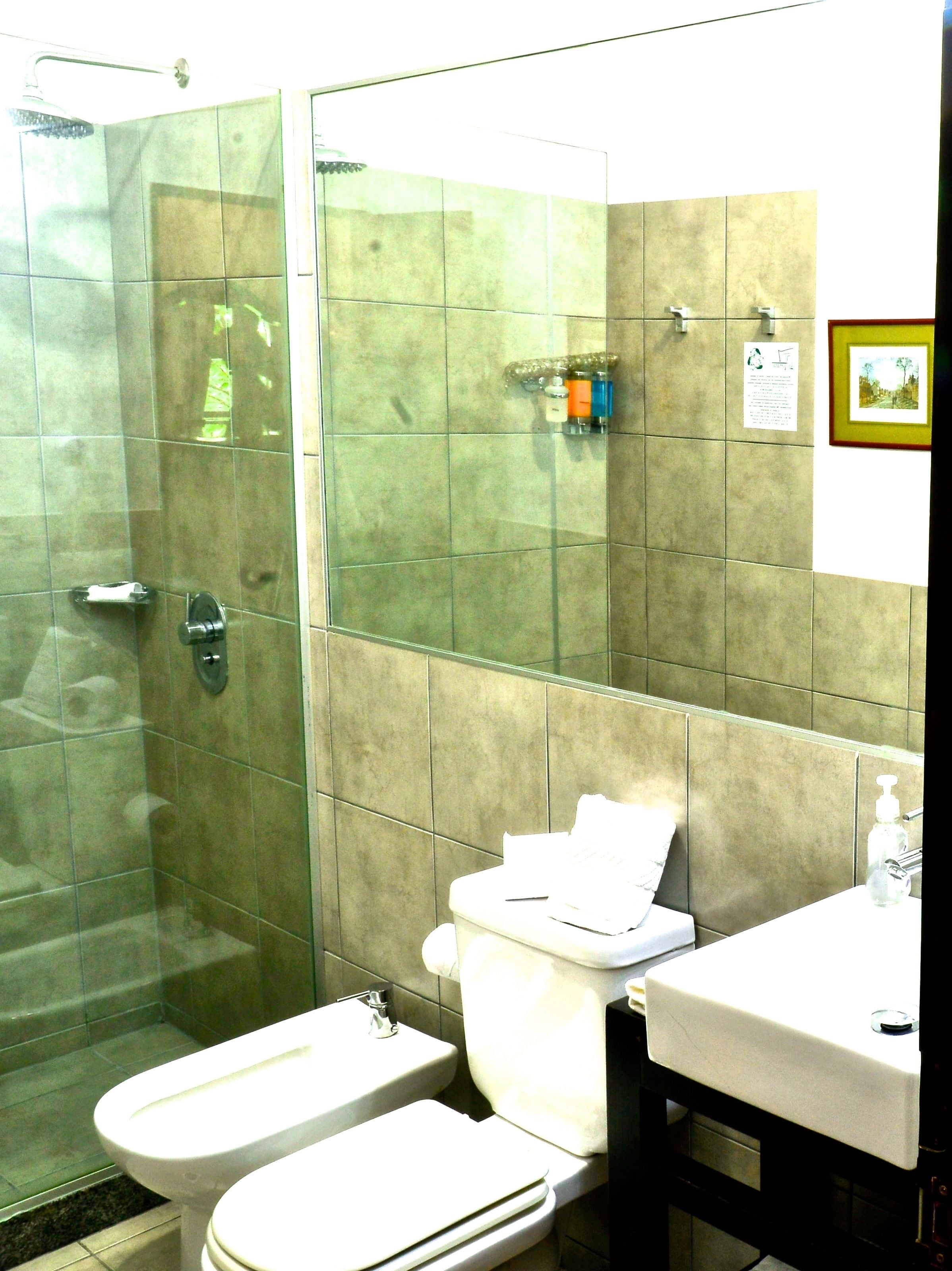 shower, rainfall showerhead, free toiletries, hair dryer