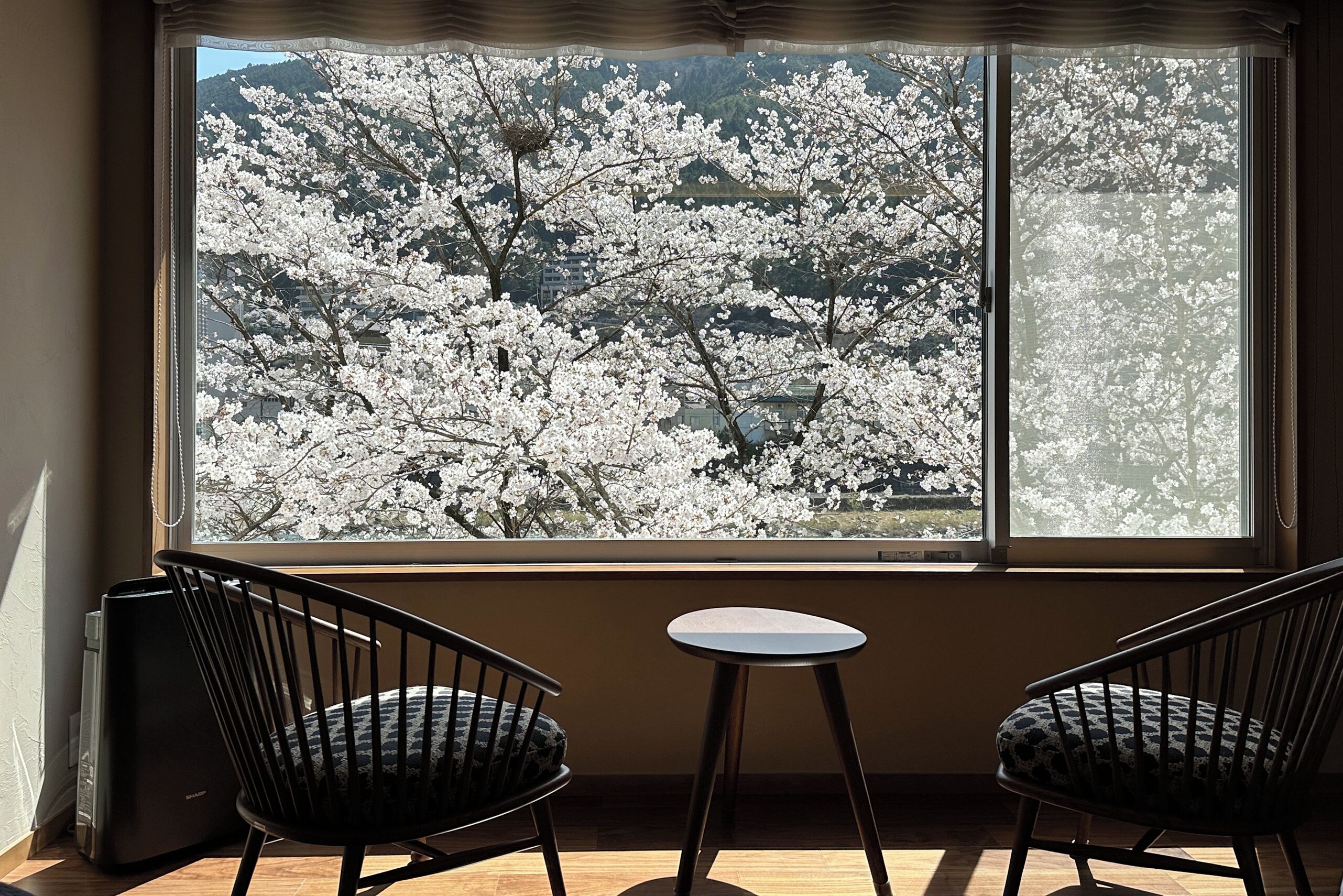 [Roshokan Japanese western style room] Twin bed with Futon & Shower room | View from room