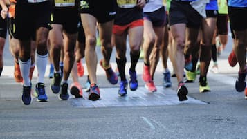 A group of runners in a marathon race.