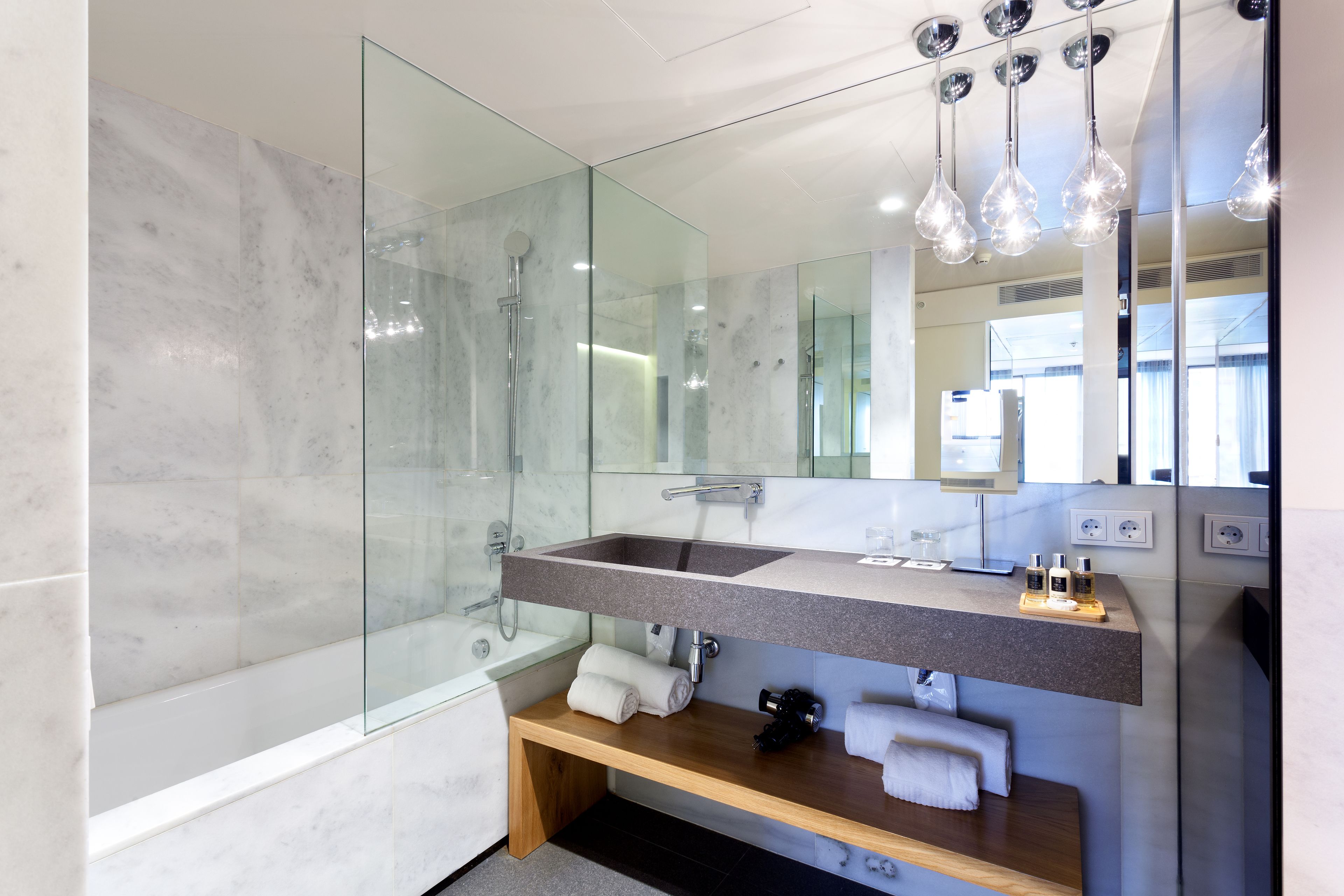 free toiletries, hair dryer, towels