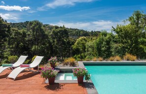 Piscina a l'aire lliure i gandules 