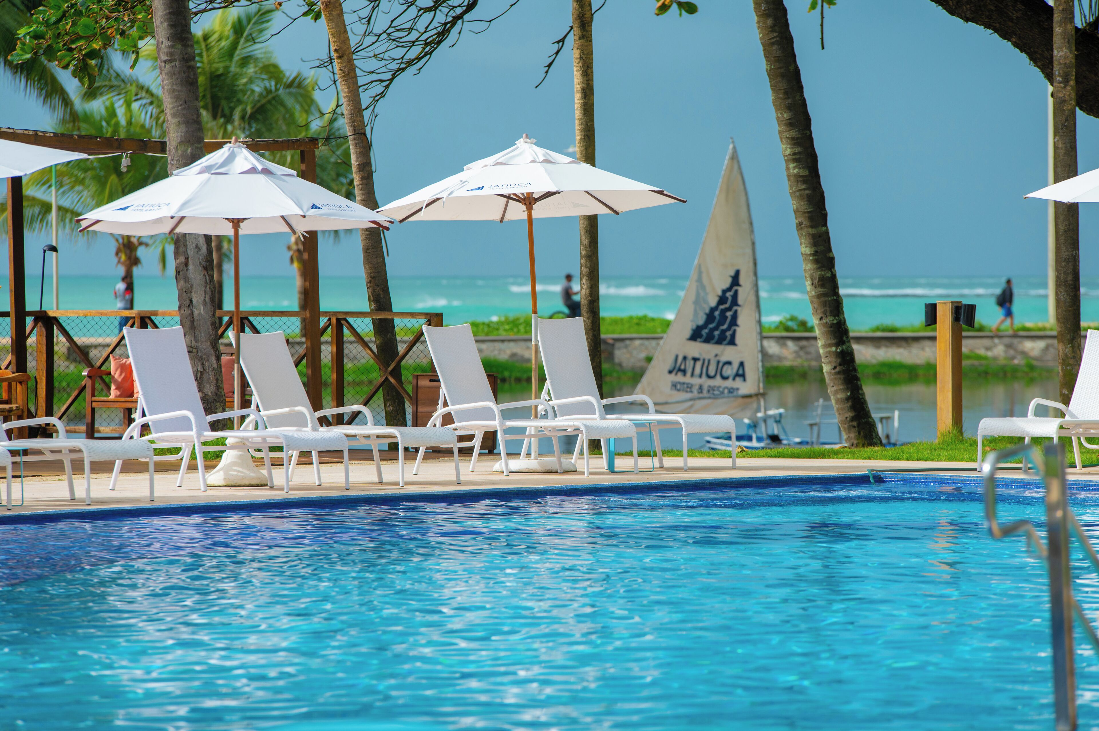 outdoor pool, pool loungers