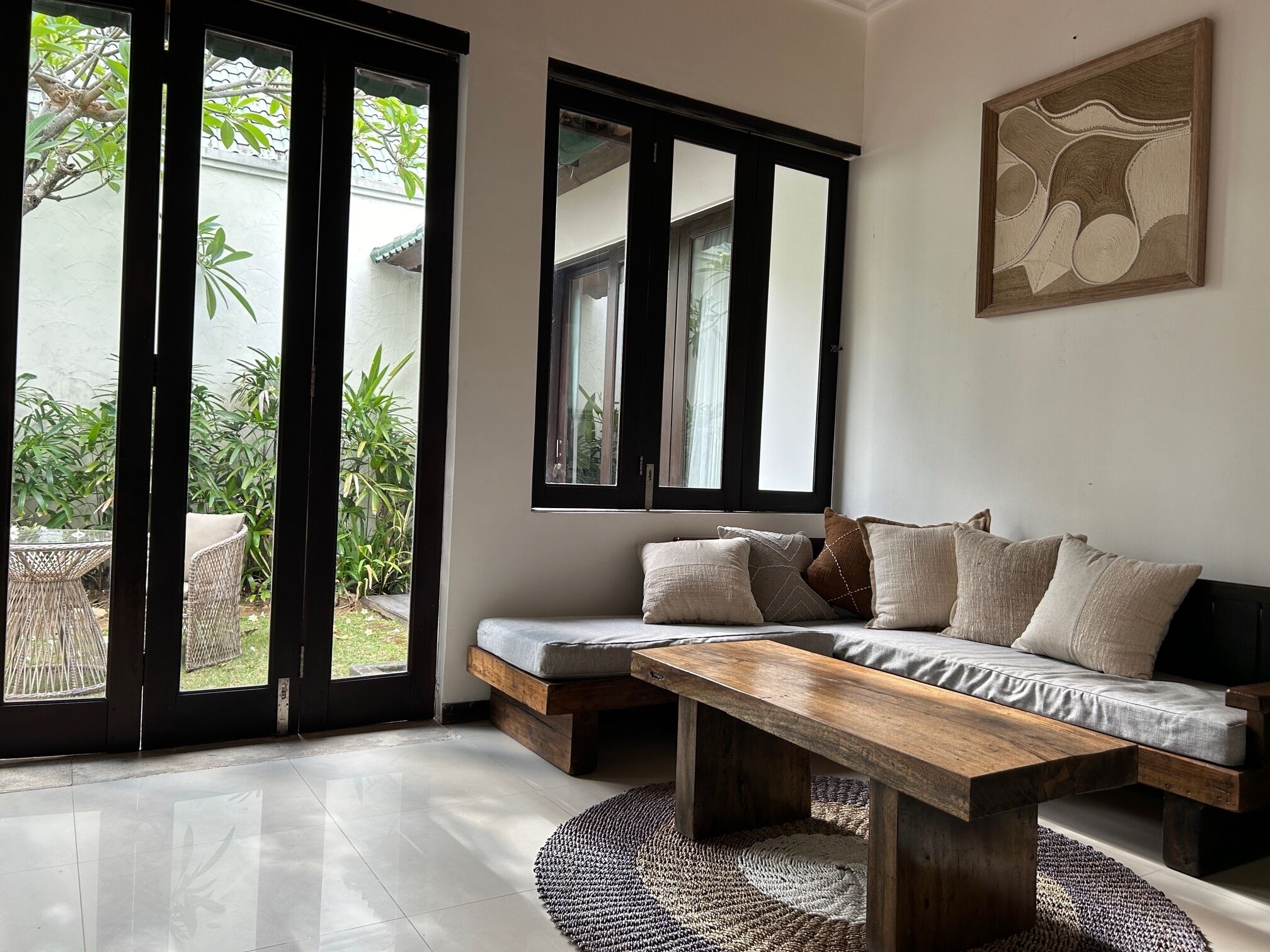 two-bed room garden villa(g1) | living area | 32-inch lcd tv with satellite channels, tv, dvd player