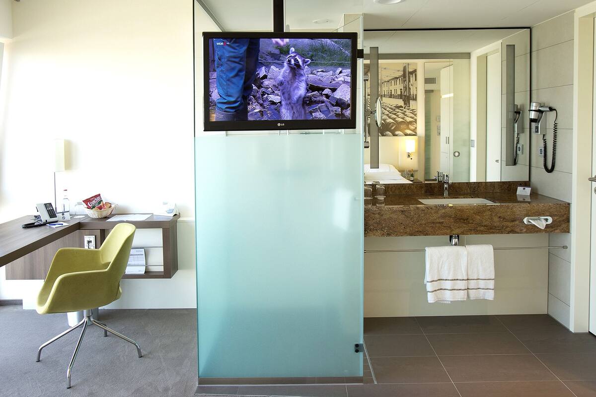 shower, hair dryer, bathrobes, slippers