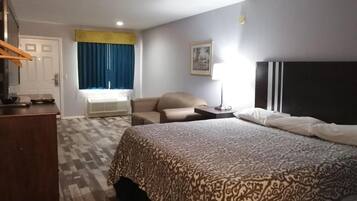 Desk, free WiFi, bed sheets, alarm clocks