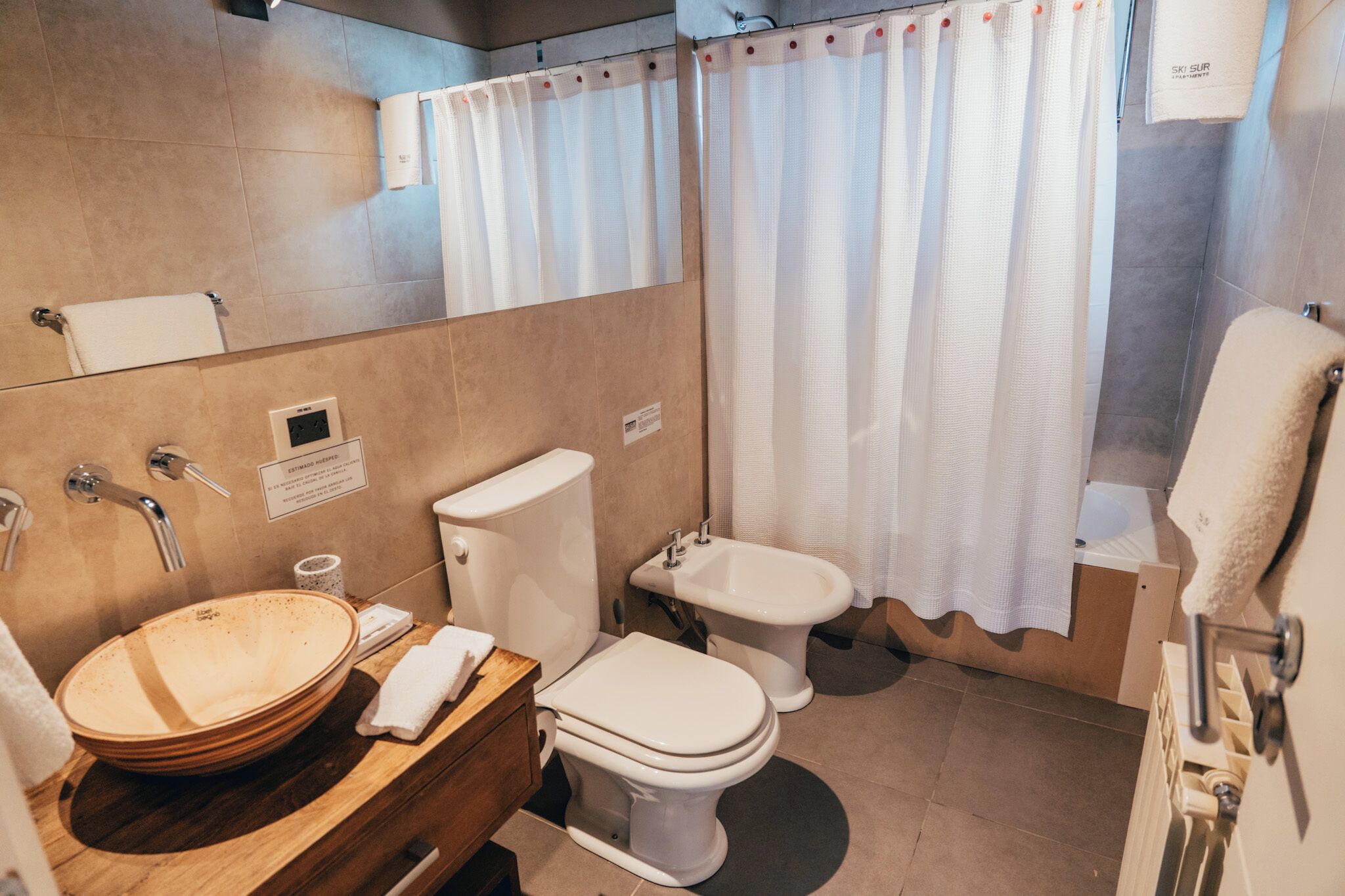 Shower, towels, toilet paper