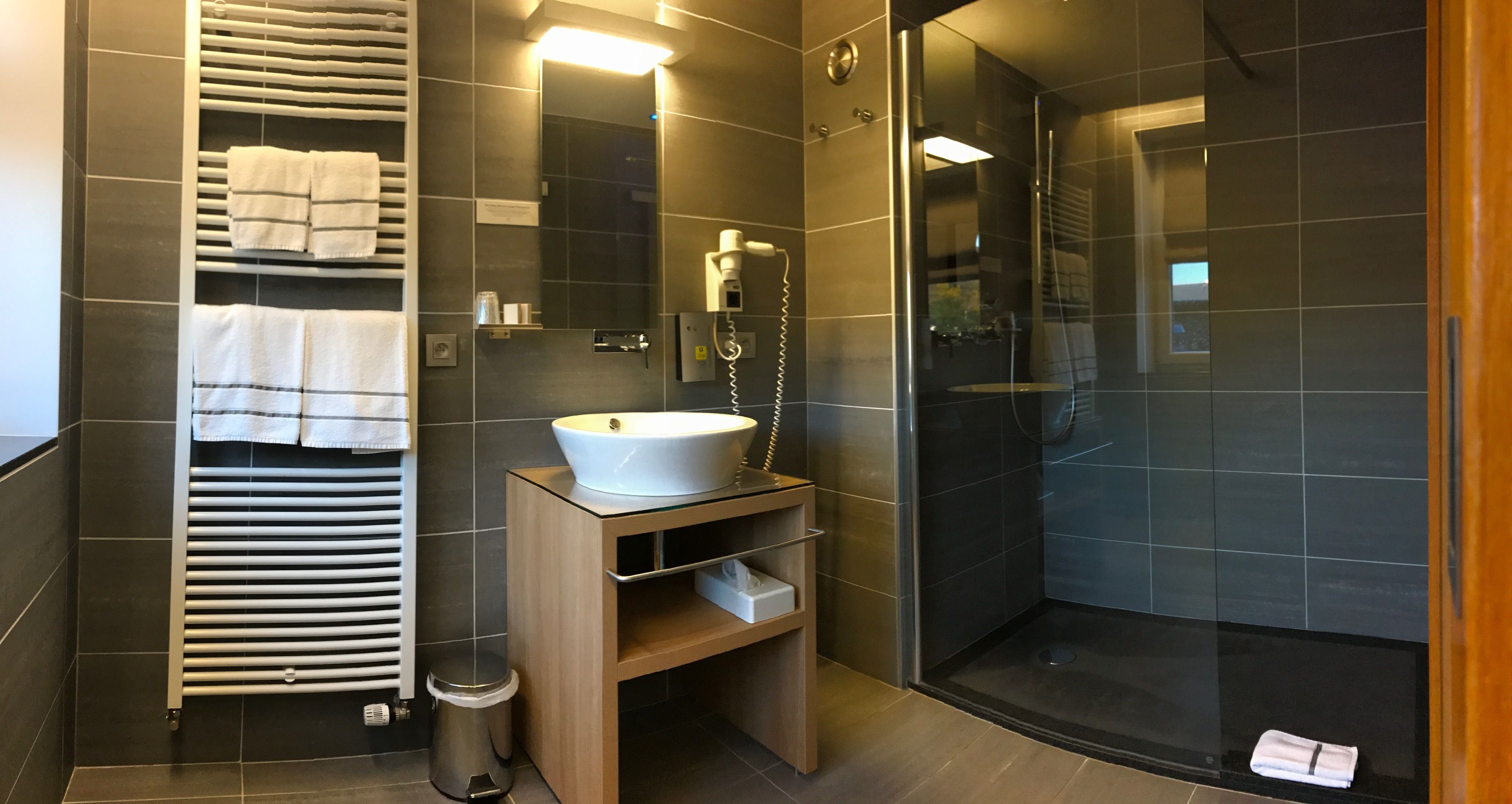 shower, rainfall showerhead, free toiletries, hair dryer