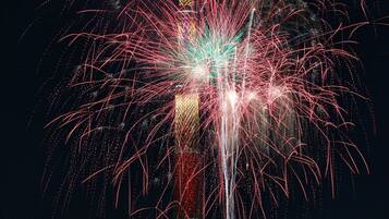 A night sky with fireworks.