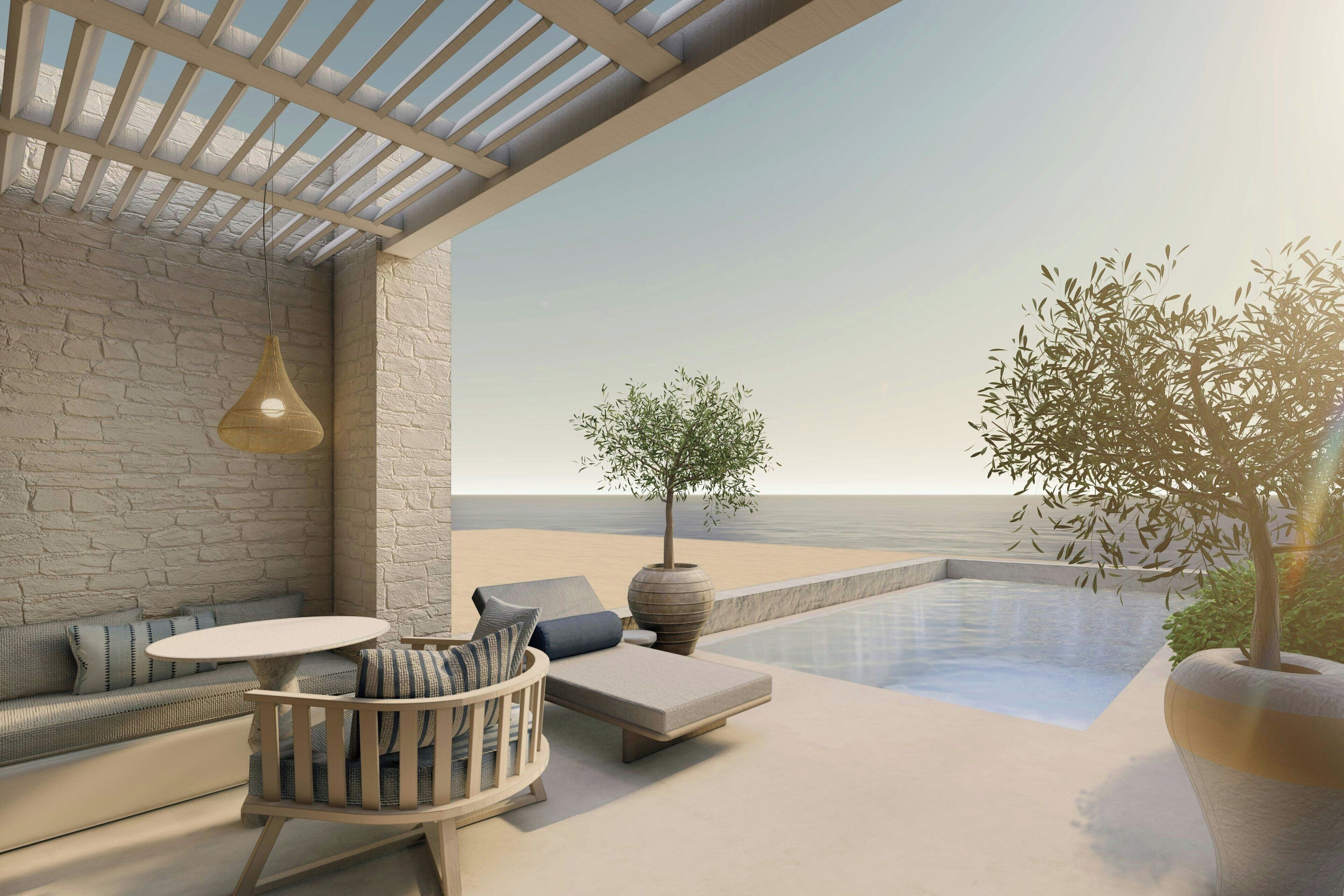 Suite, 1 letto king con divano letto, vista mare | Piscina | Piscina stagionale all'aperto, ombrelloni da piscina, lettini