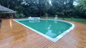 Outdoor pool, open 9:00 AM to 8:00 PM, pool umbrellas, sun loungers