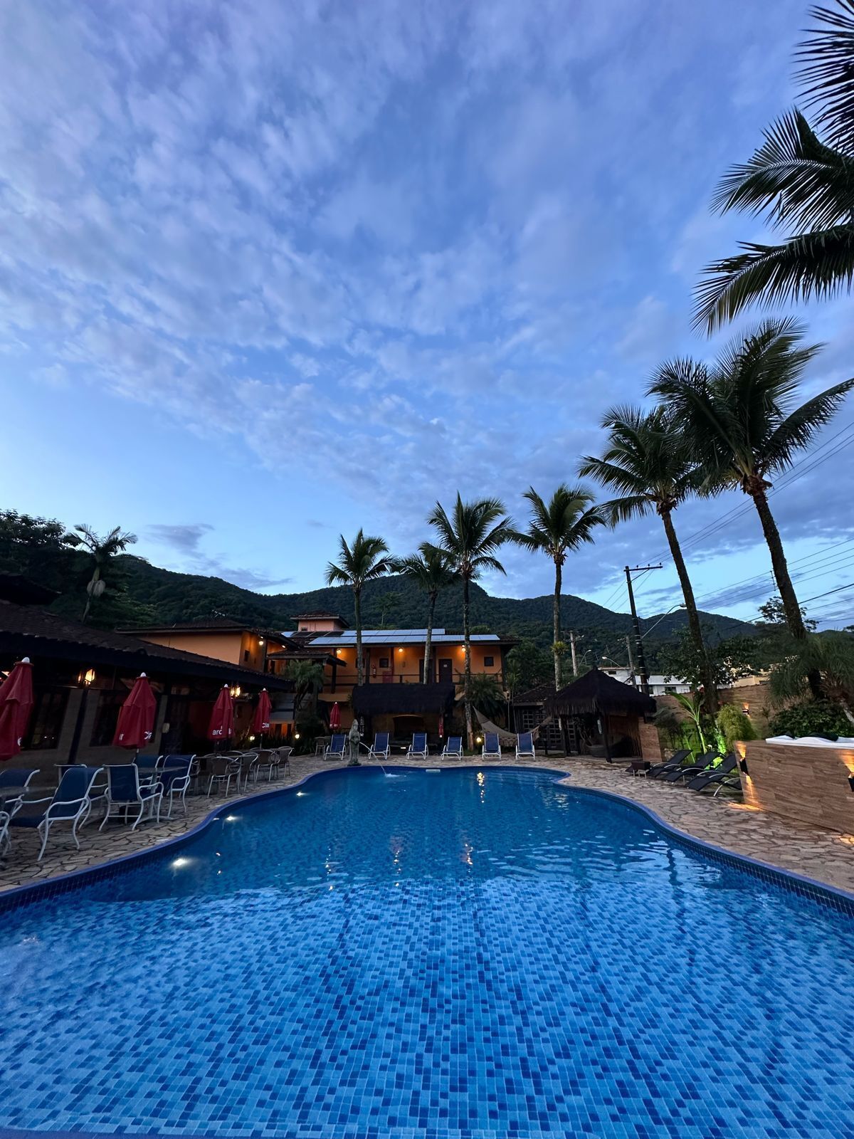 Outdoor pool, pool umbrellas, pool loungers
