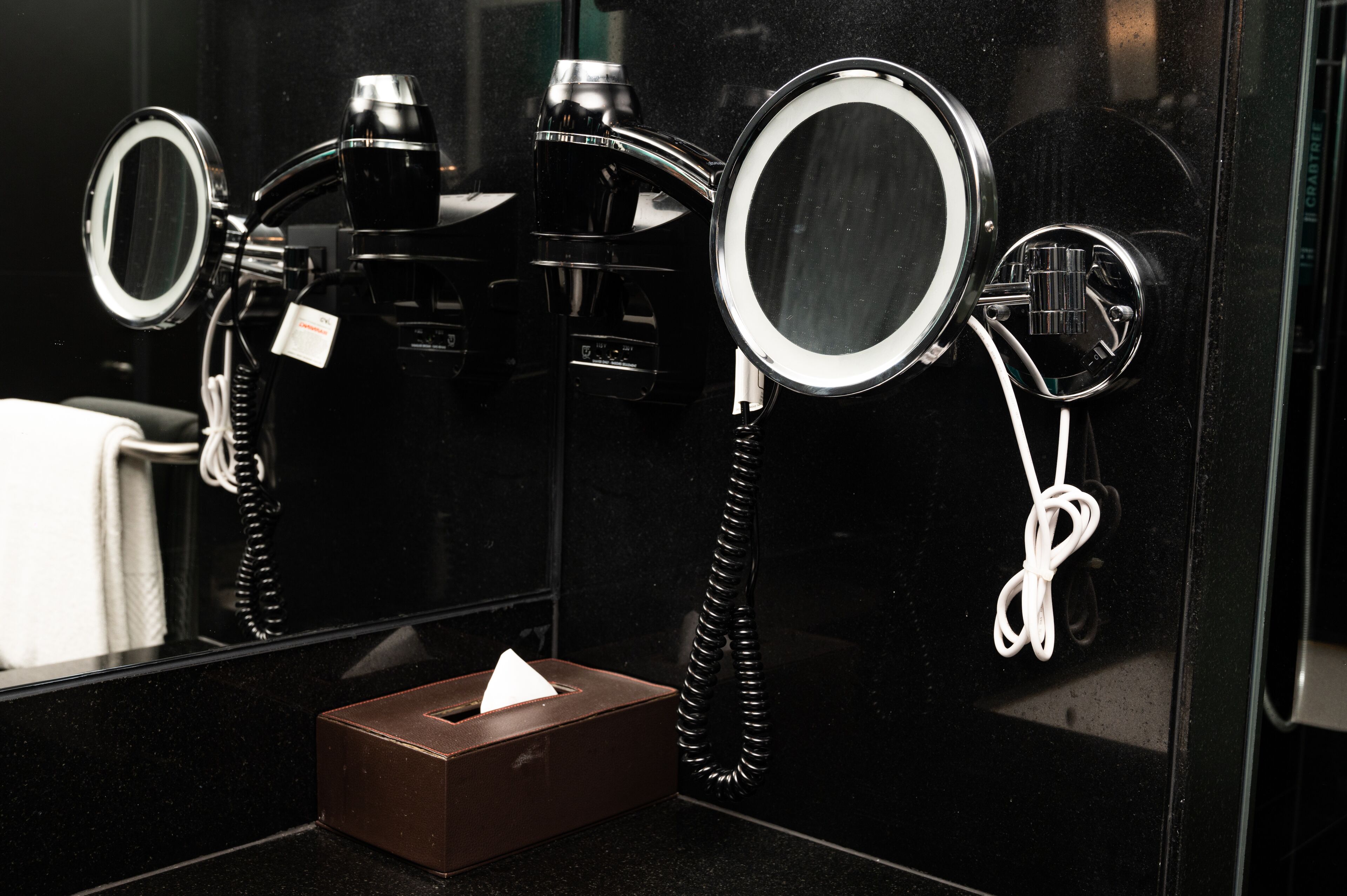 shower, rainfall showerhead, hair dryer, bathrobes