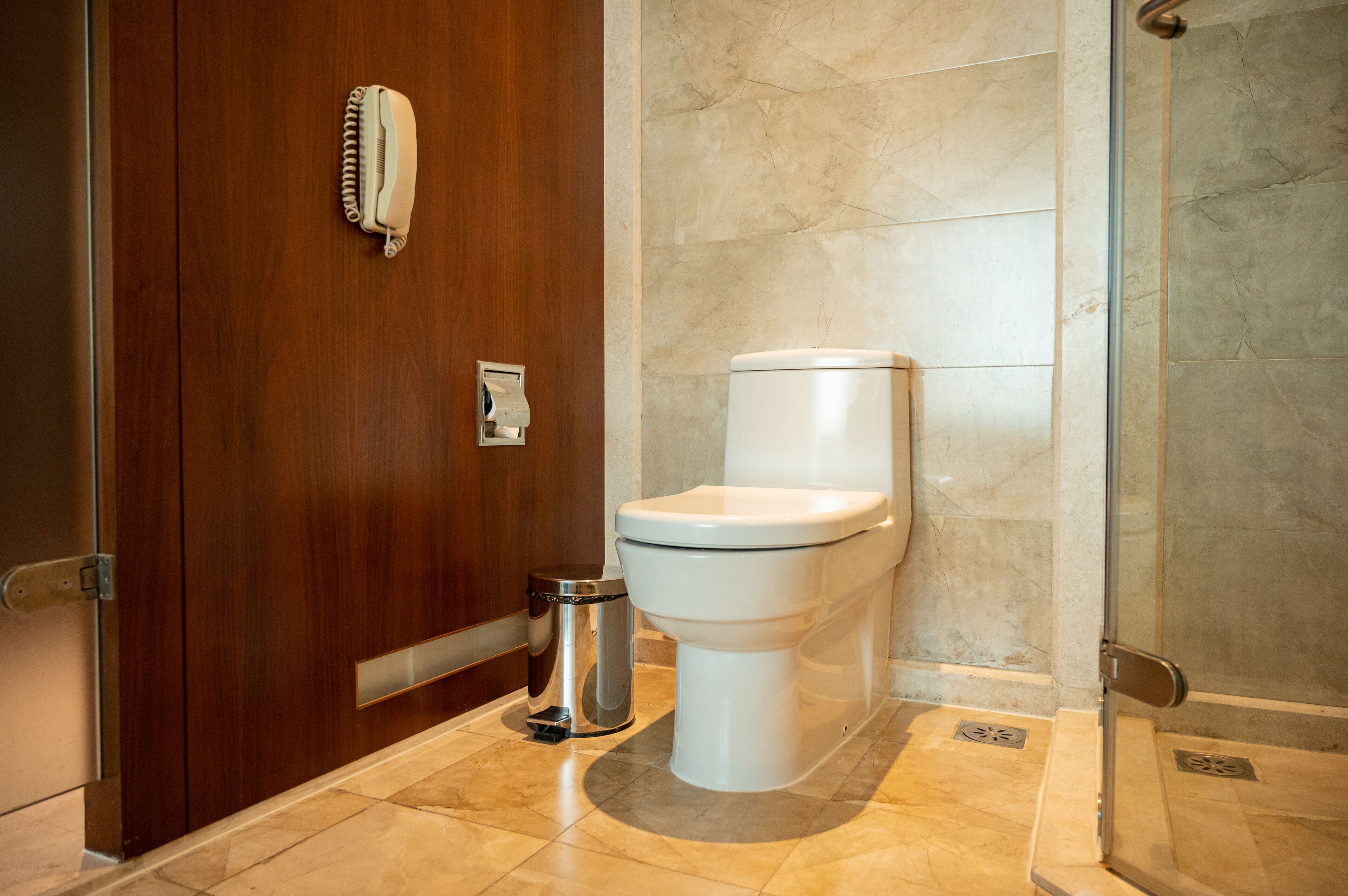 shower, rainfall showerhead, hair dryer, bathrobes