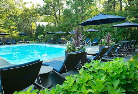 Seasonal outdoor pool, pool umbrellas, sun loungers. Cape Arundel Inn - Club House