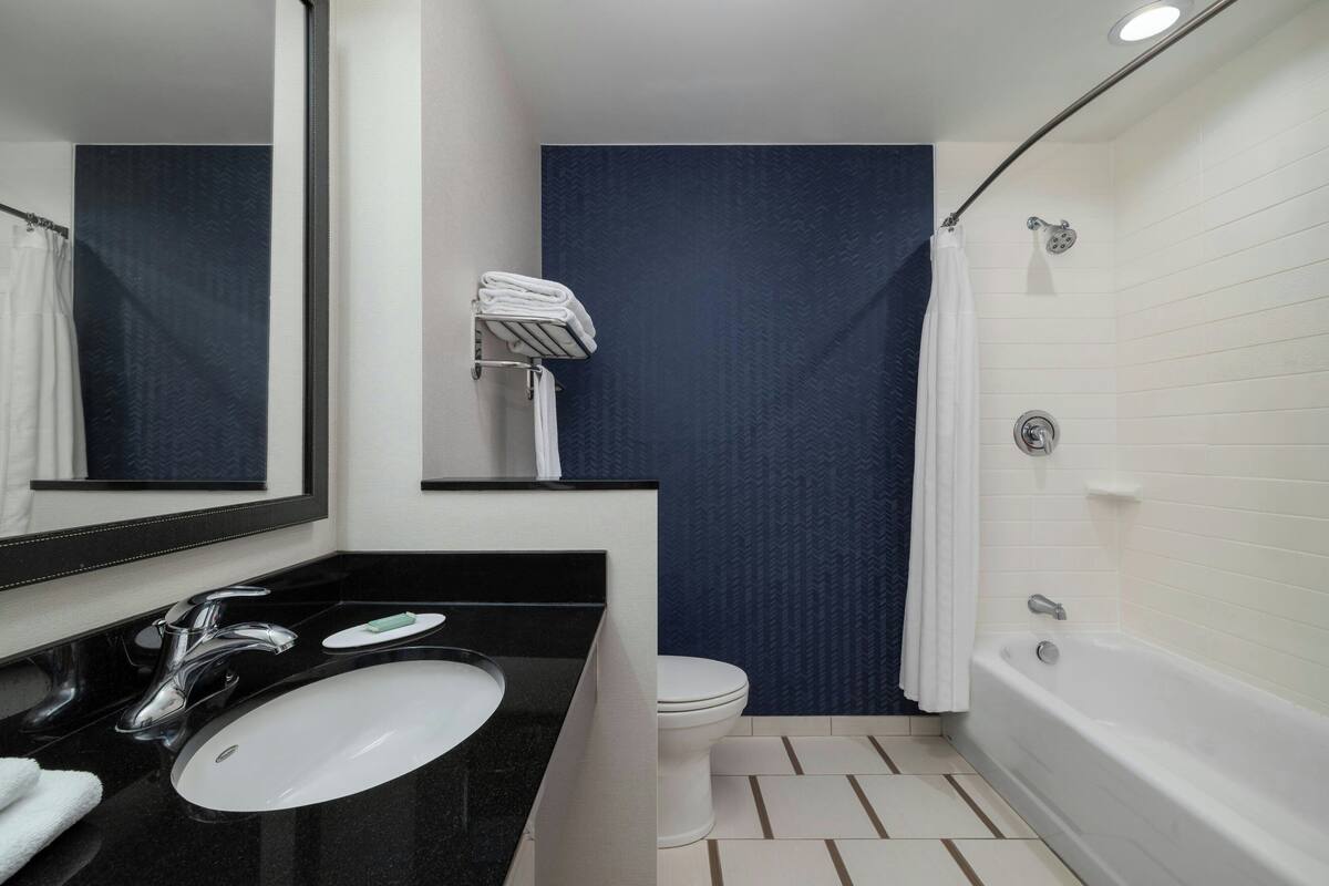 free toiletries, hair dryer, towels, soap