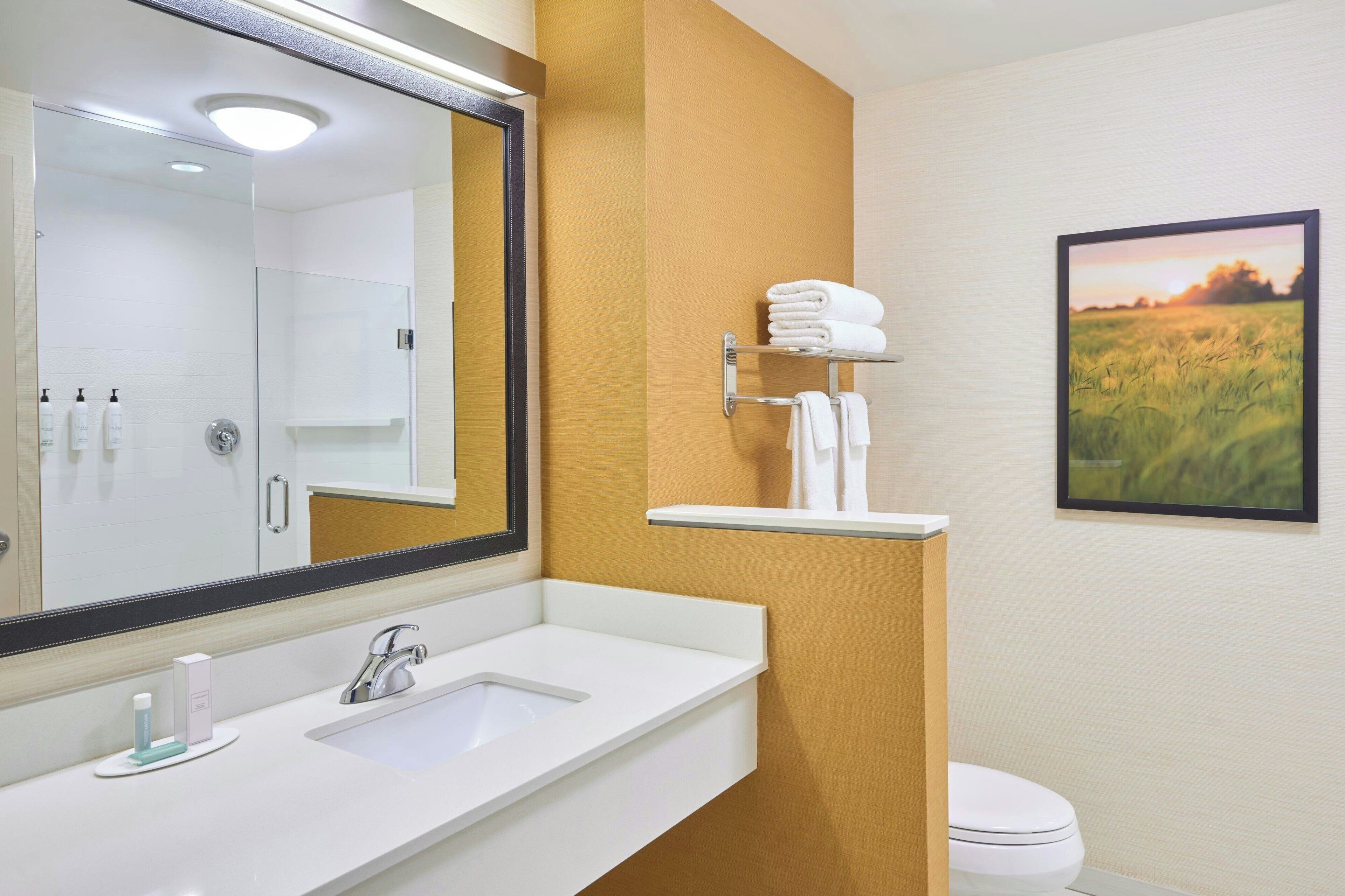 free toiletries, hair dryer, towels, soap