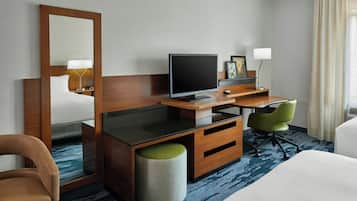 Desk, blackout drapes, iron/ironing board, WiFi (free)
