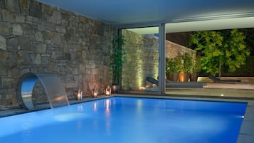 Indoor pool, seasonal outdoor pool, open 9:00 AM to 8 PM, pool umbrellas