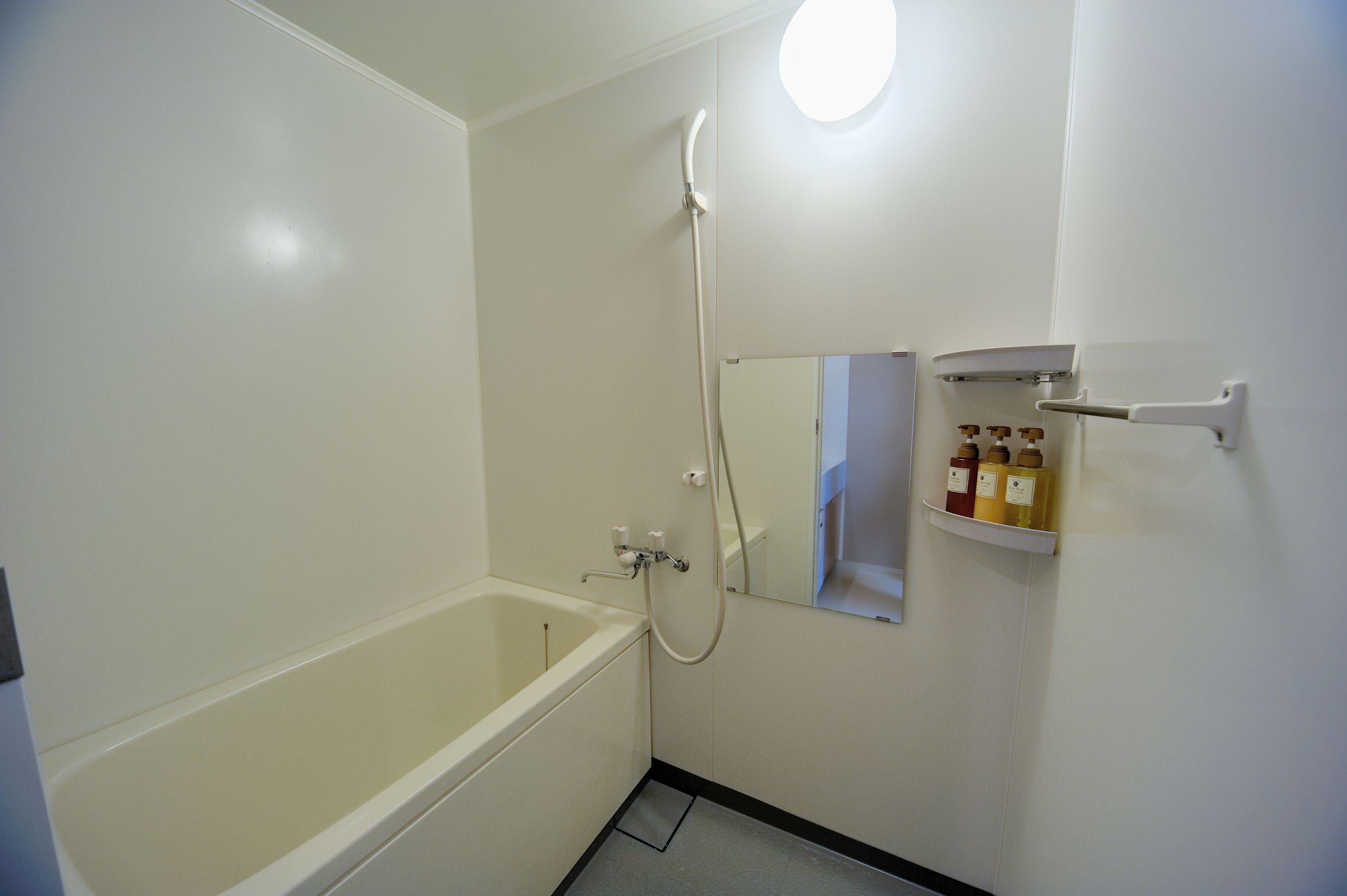 combined shower/bathtub, free toiletries, hair dryer, slippers