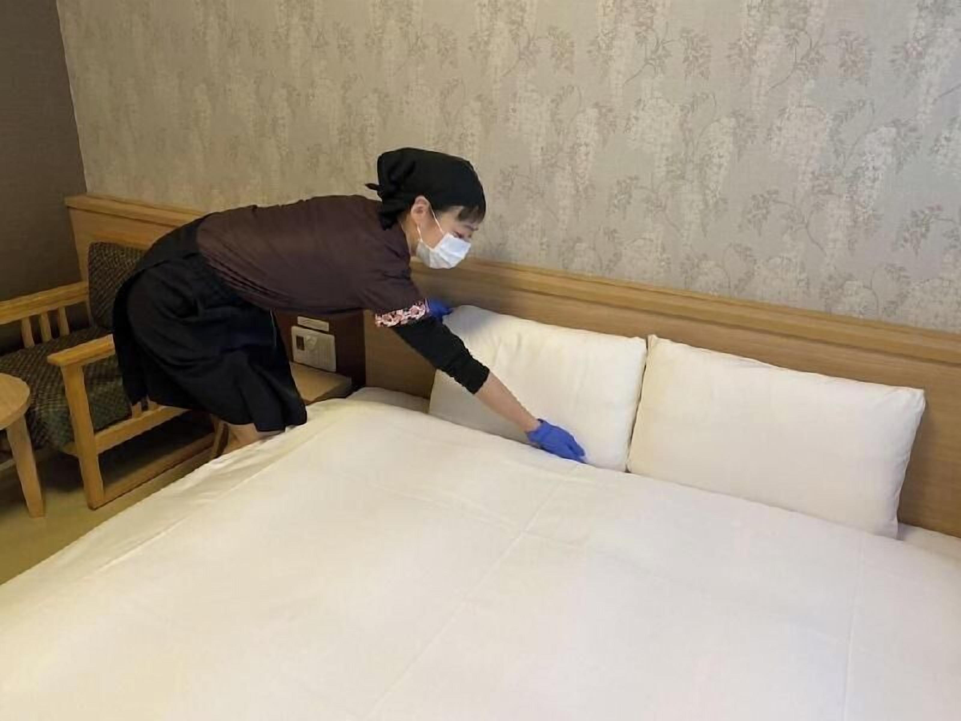 Down duvets, desk, blackout curtains, iron/ironing board