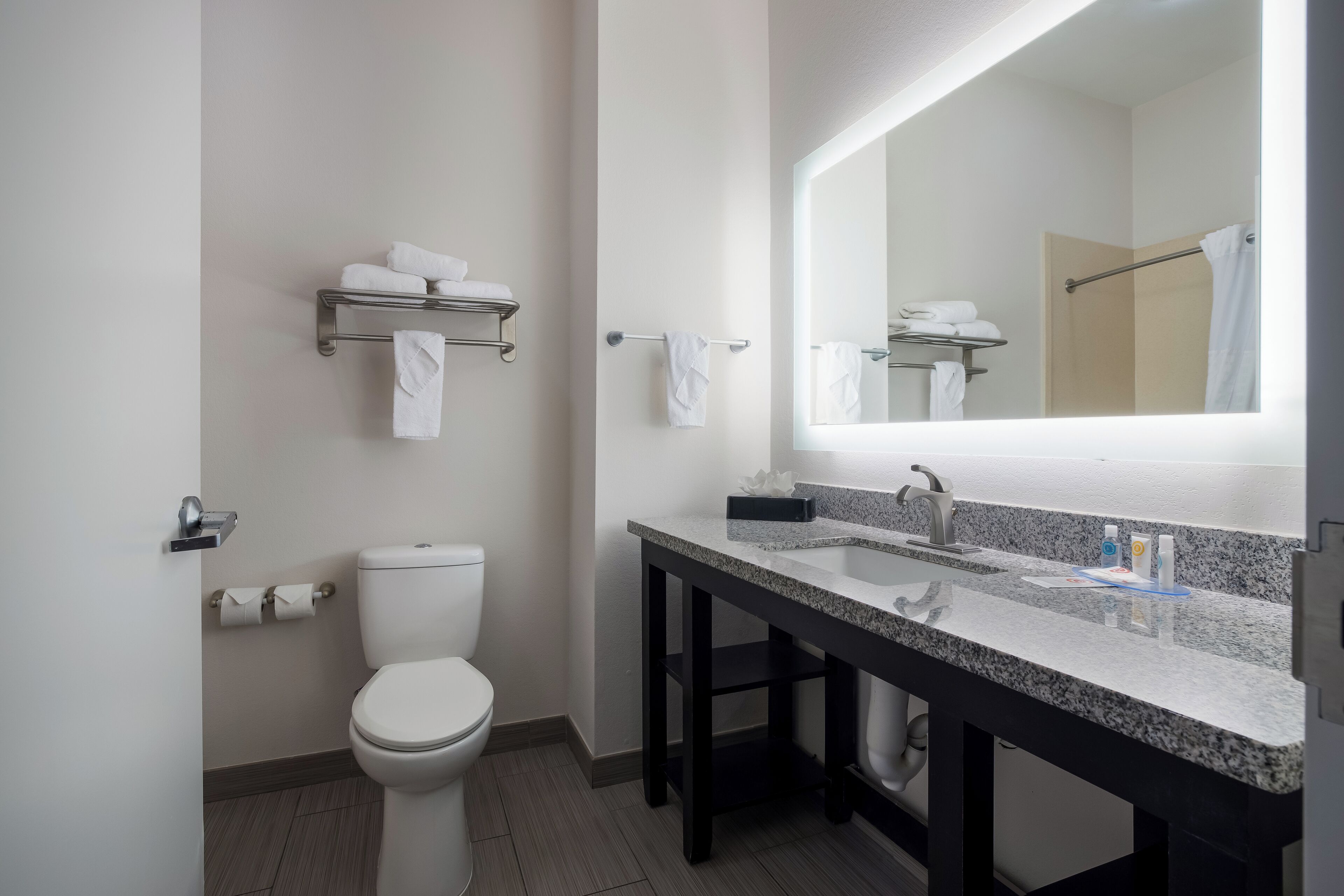 free toiletries, hair dryer, towels