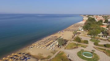 Beach nearby, sun loungers, beach umbrellas