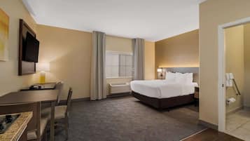 Room, 1 Queen Bed, Accessible, Non Smoking (Efficiency) | Desk, laptop workspace, blackout drapes, iron/ironing board