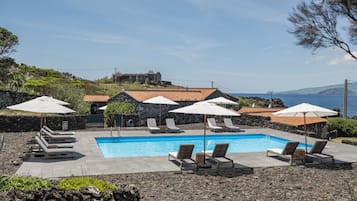 Outdoor pool, pool umbrellas, pool loungers