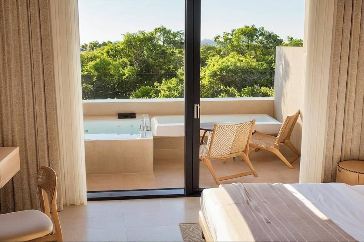 Junior studio suite, bubbelbad | Lakens van Egyptisch katoen, luxe beddengoed, een kluis op de kamer