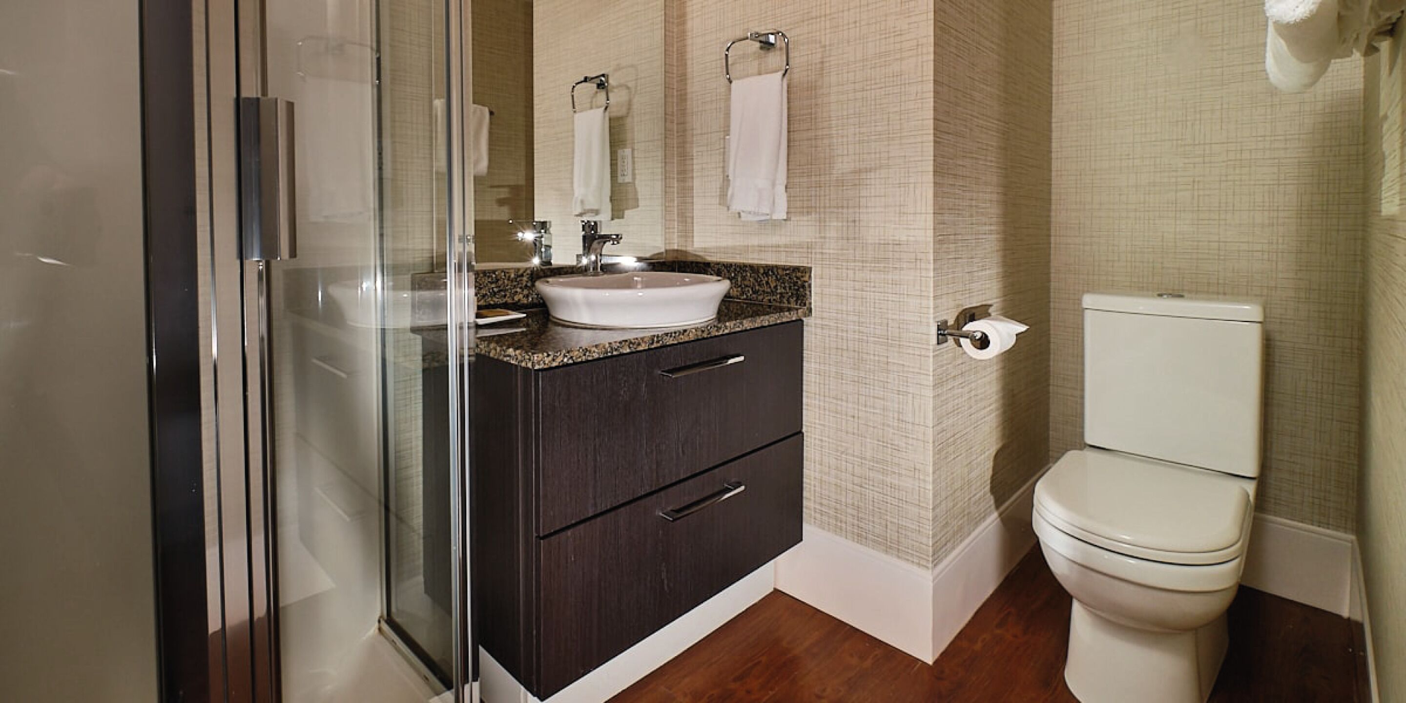 deluxe room, 1 queen bed | bathroom | shower, designer toiletries, hair dryer, bathrobes