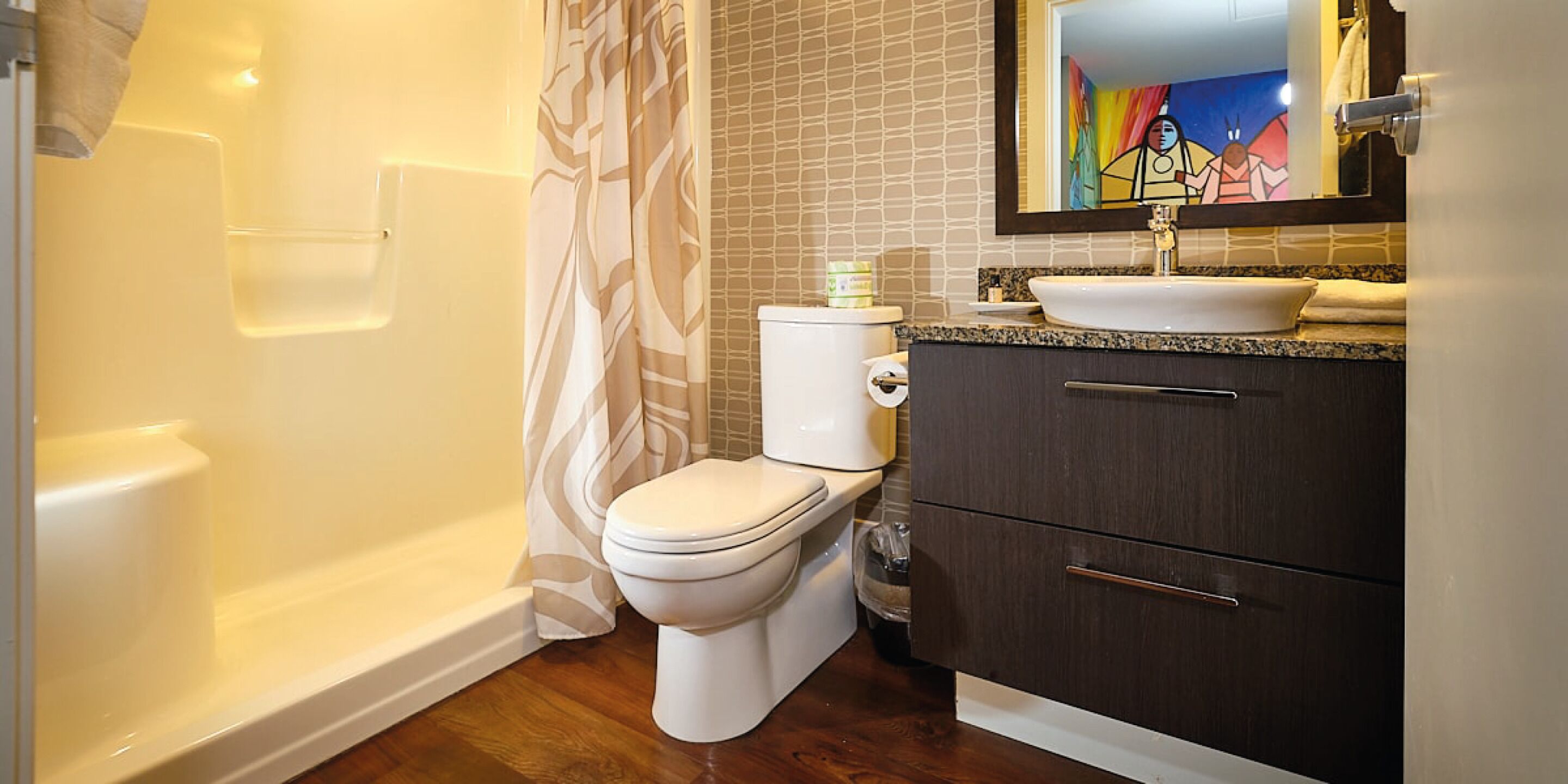 deluxe room, 2 double beds | bathroom | shower, designer toiletries, hair dryer, bathrobes