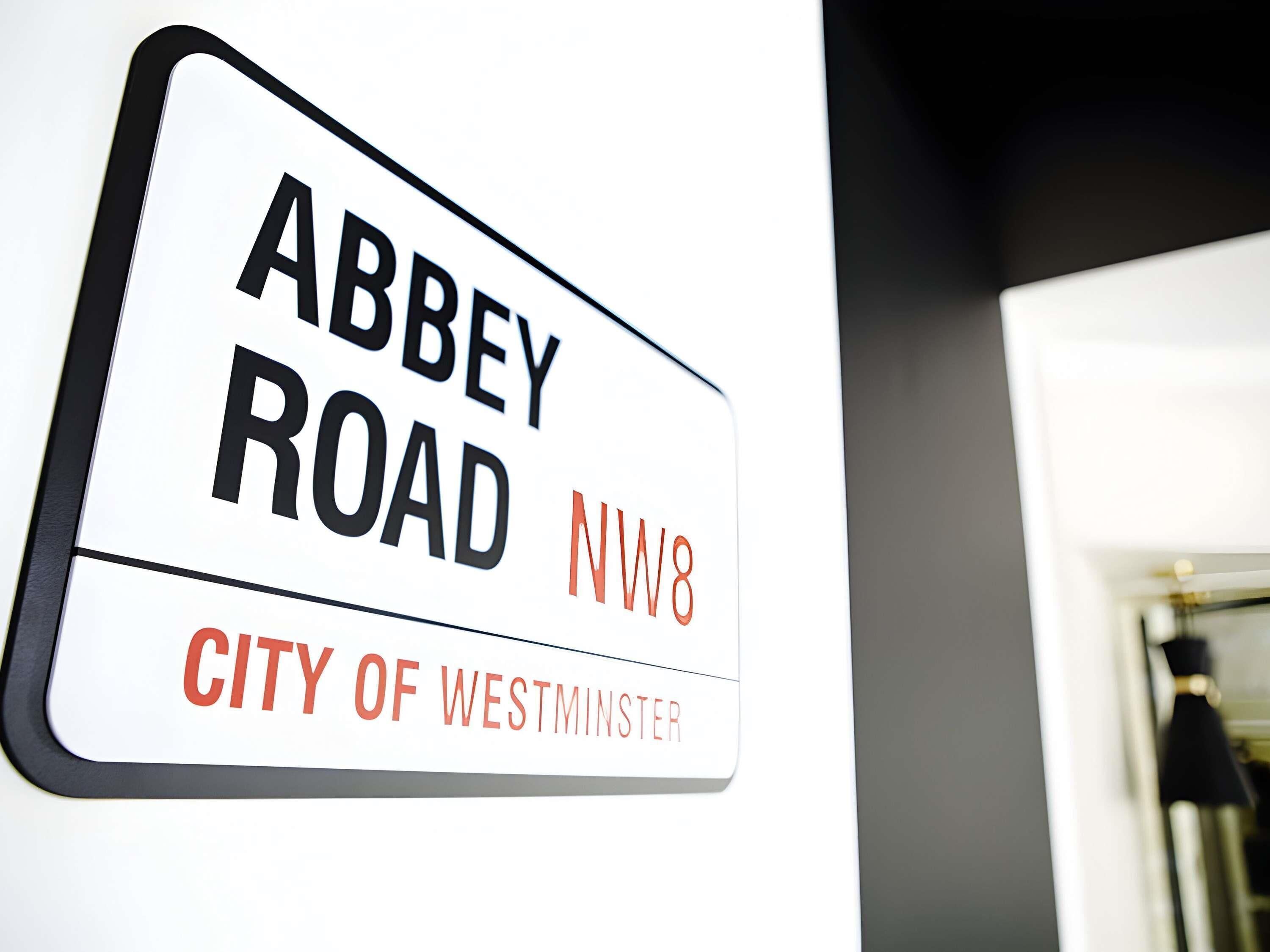 A sign for Abbey Road NW8 in the City of Westminster.