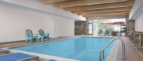 Indoor pool, open 9 AM to 10 PM, pool loungers
